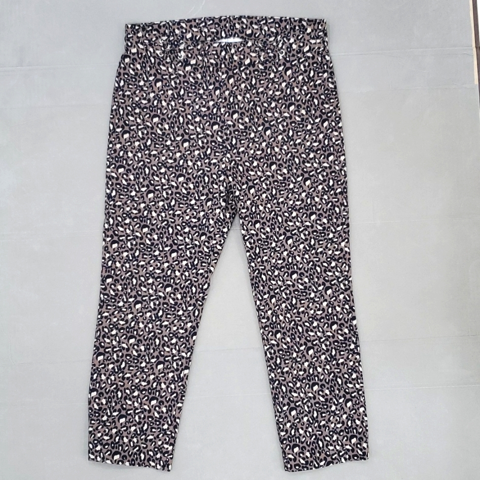 Rafaella Cropped Pants Women's Size 10 Taupe Navy Leopard Print Pull On Stretch